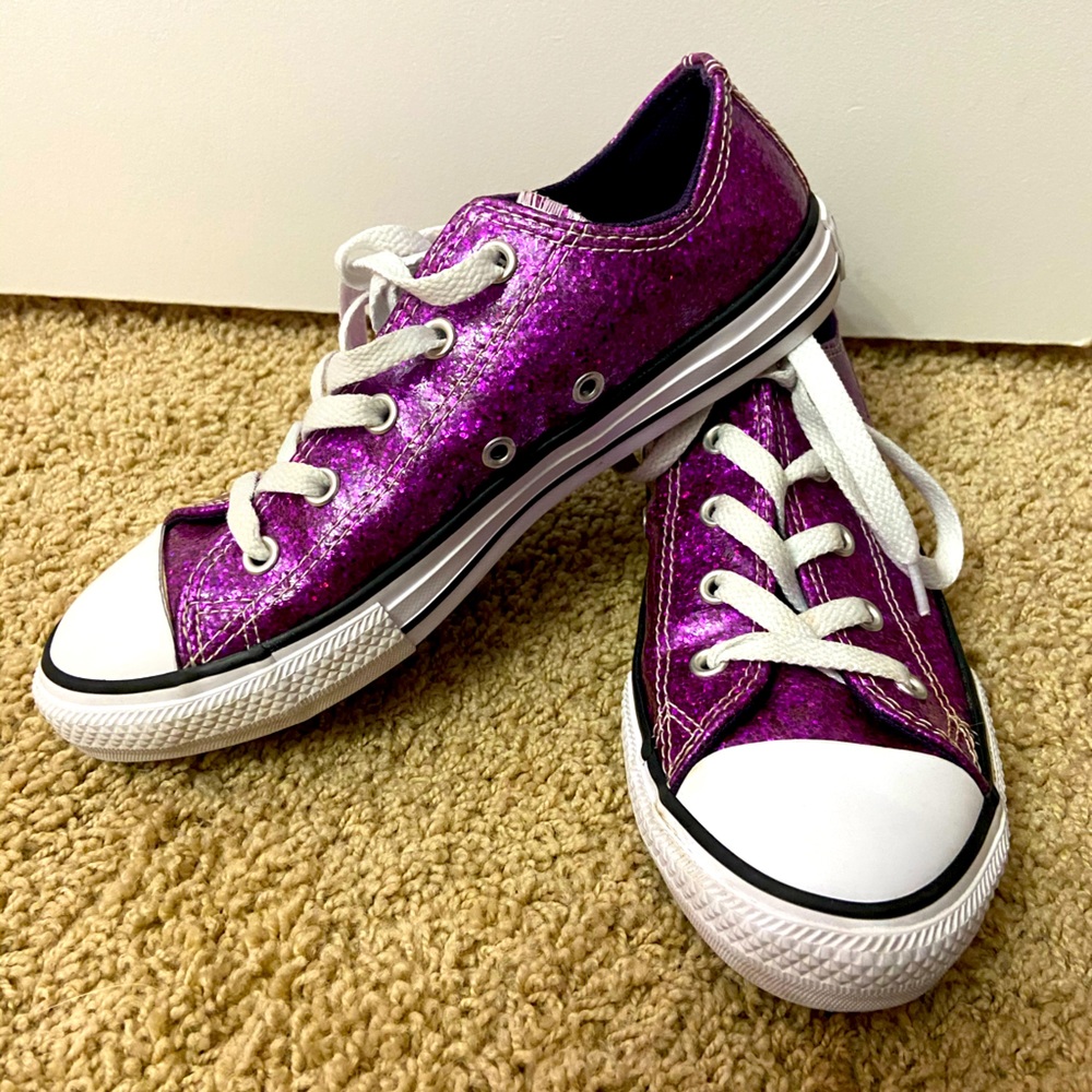 New Purple Sparkly Converse Girls Size 2